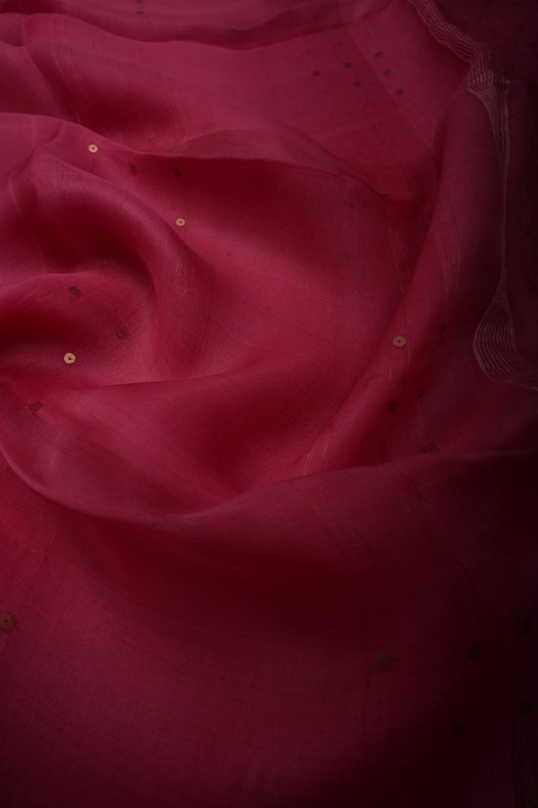 French Rose Muslin Silk Saree with Pocket Sequins and Minimal Zari Border | SILK MARK CERTIFIED | SHOBITAM