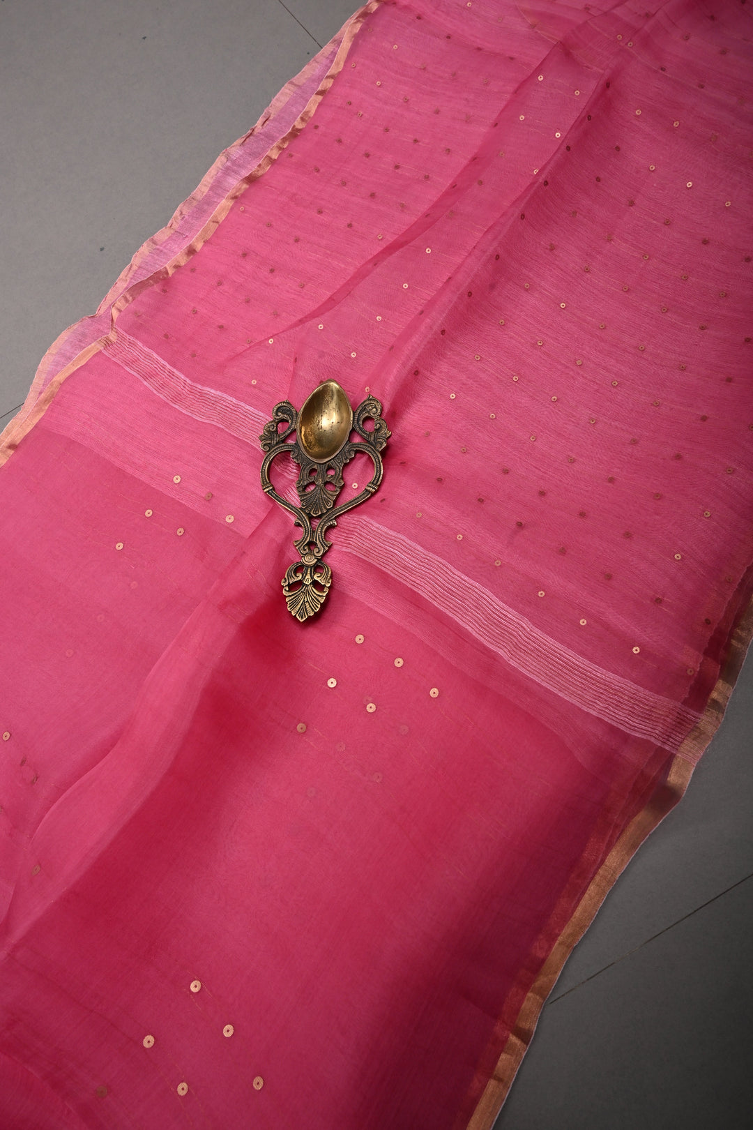 French Rose Muslin Silk Saree with Pocket Sequins and Minimal Zari Border | SILK MARK CERTIFIED | SHOBITAM