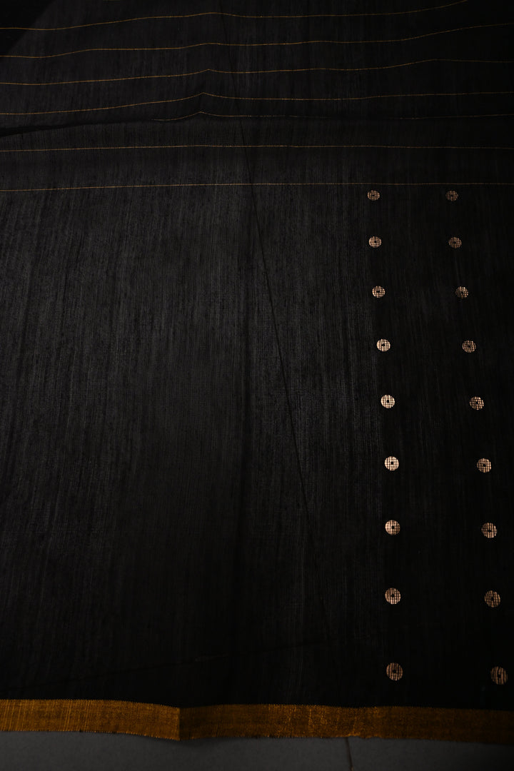 Black Jamdani Weaving on Silk Muslin Saree with Pocket Sequins and Paithani Style Tissue  Pallu | SILK MARK CERTIFIED