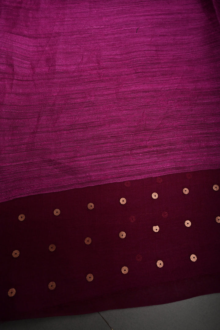 Magenta  Muslin Silk Saree with Pocket Sequins and Minimal Zari Border | SILK MARK CERTIFIED | SHOBITAM