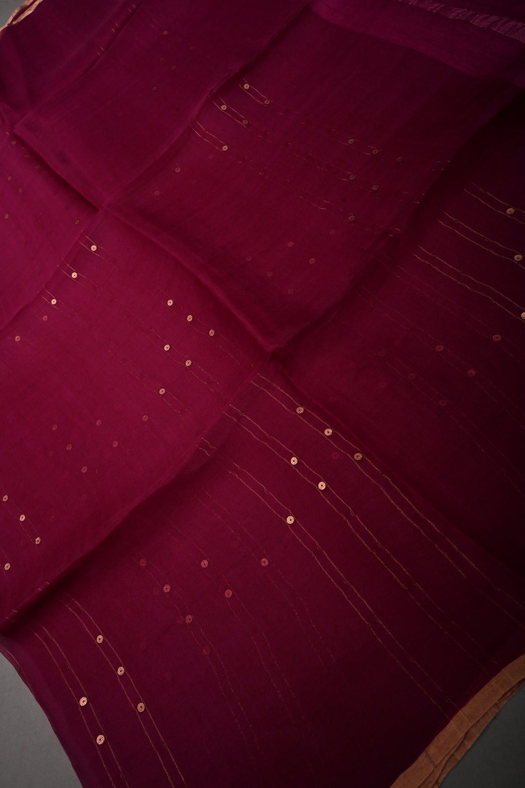 Magenta  Muslin Silk Saree with Pocket Sequins and Minimal Zari Border | SILK MARK CERTIFIED | SHOBITAM