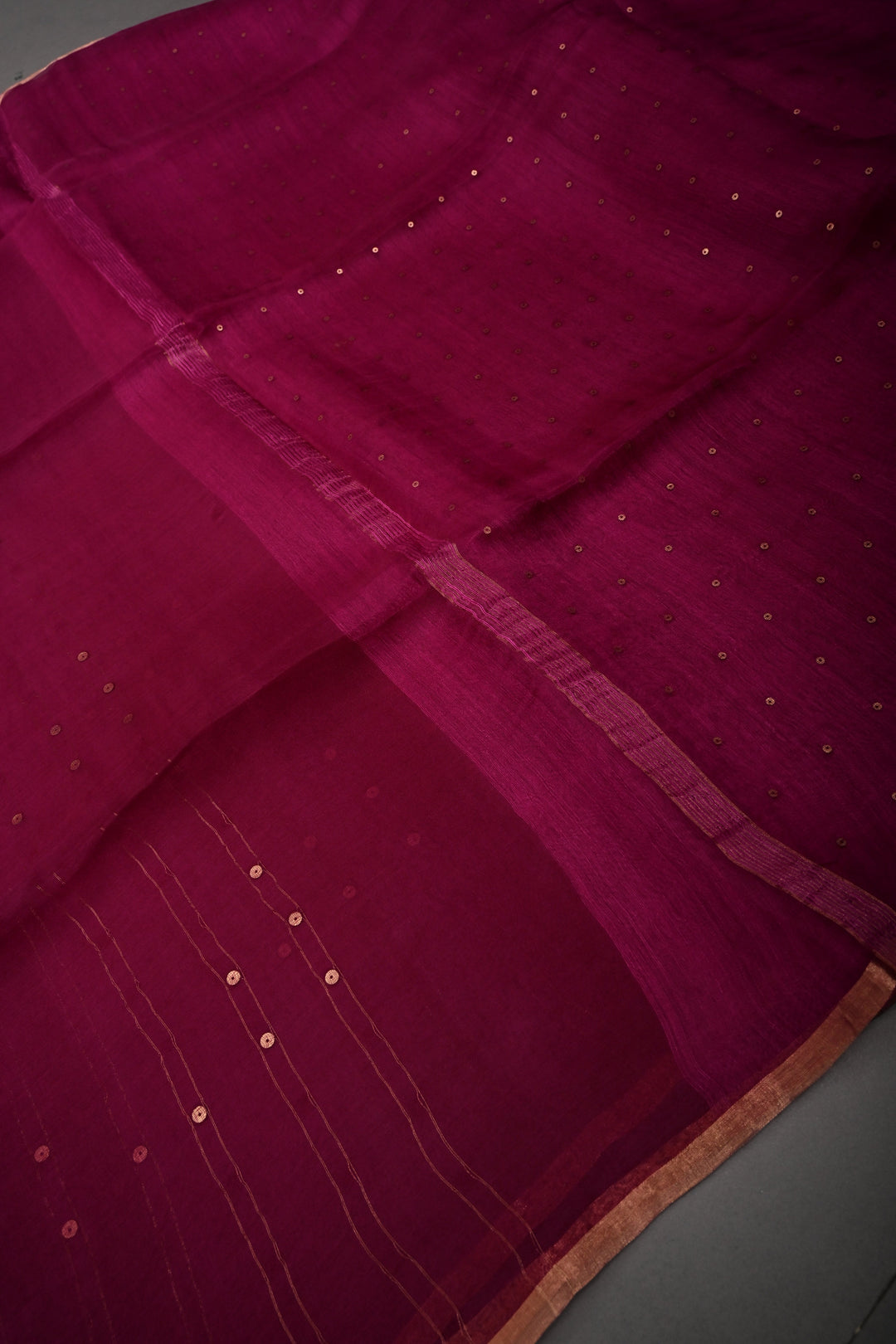 Magenta  Muslin Silk Saree with Pocket Sequins and Minimal Zari Border | SILK MARK CERTIFIED | SHOBITAM