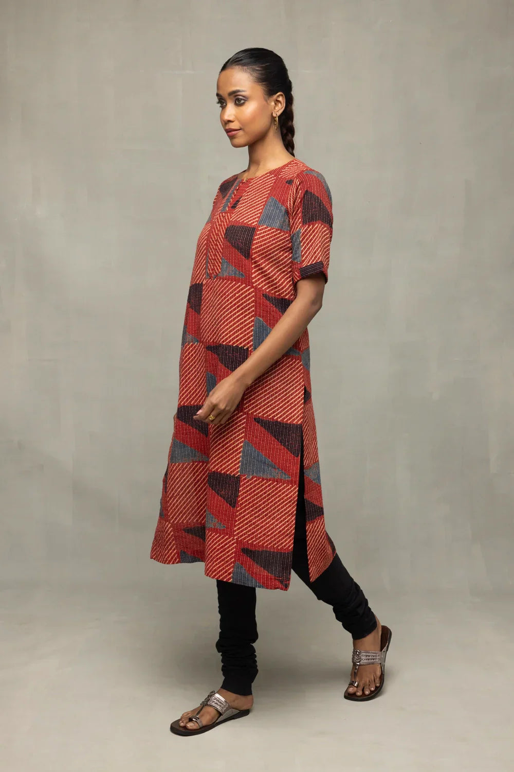 Brick Red Ajrakh Print Kurta | SHOBITAM