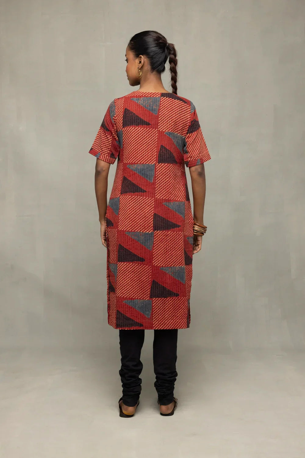 Brick Red Ajrakh Print Kurta | SHOBITAM