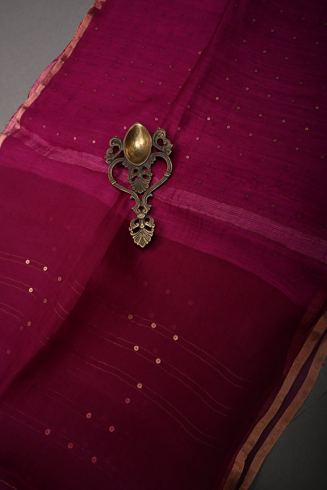 Magenta  Muslin Silk Saree with Pocket Sequins and Minimal Zari Border | SILK MARK CERTIFIED | SHOBITAM
