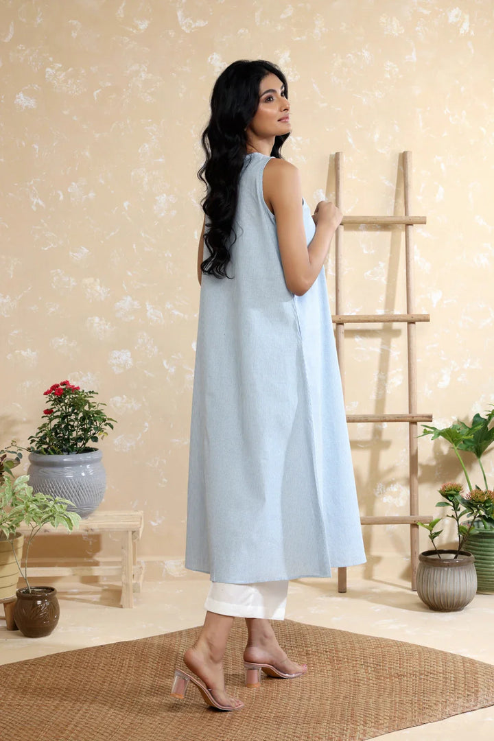 Sky Blue Stripes Pure Cotton Co-ord Set | SHOBITAM