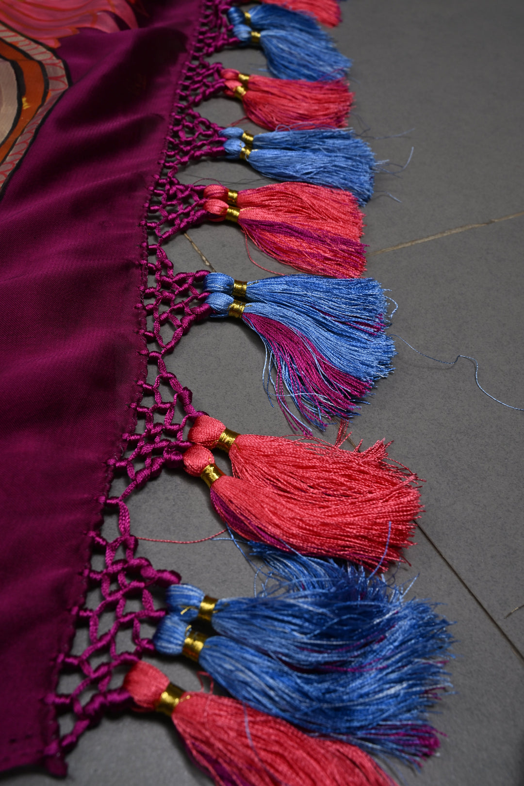 Magenta Madhubani Machli Handpainting on Shimmer Georgette Saree, No Blouse Piece | SHOBITAM