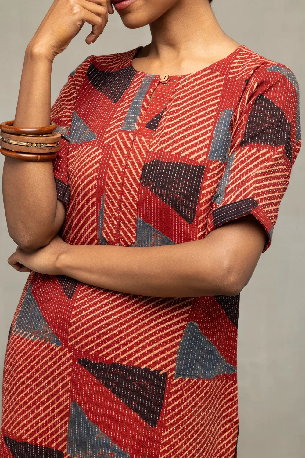 Brick Red Ajrakh Print Kurta | SHOBITAM