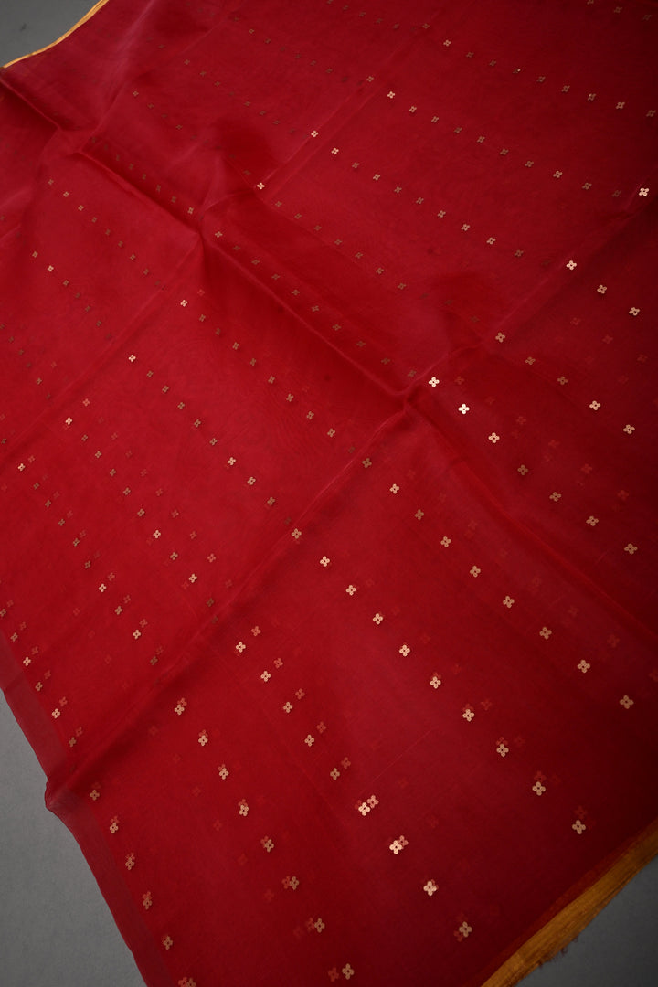 Red Muslin Silk Saree with Pocket Sequins and Paithani Style Pallu | SILK MARK CERTIFIED | SHOBITAM