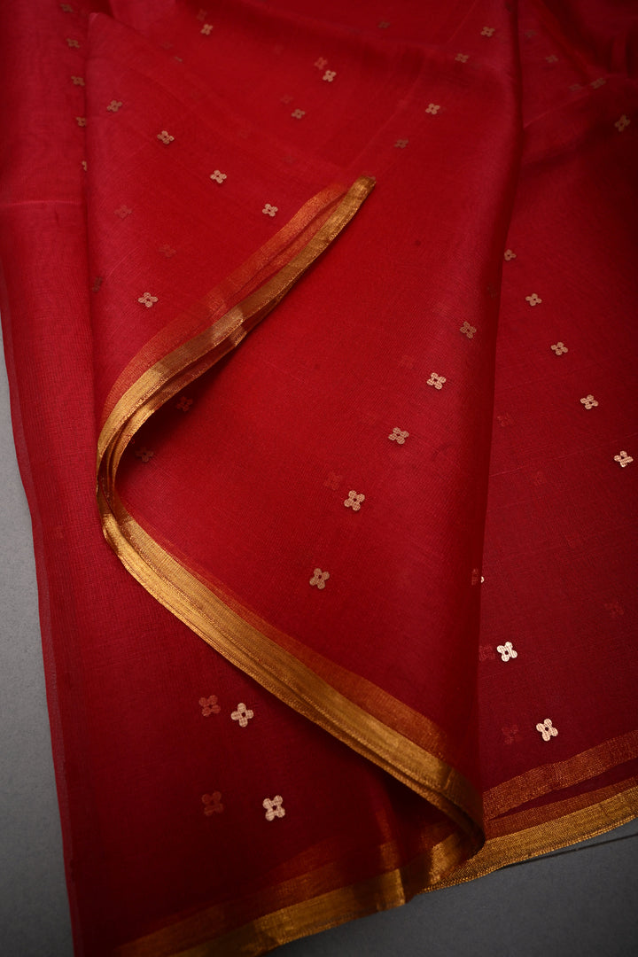 Red Muslin Silk Saree with Pocket Sequins and Paithani Style Pallu | SILK MARK CERTIFIED | SHOBITAM