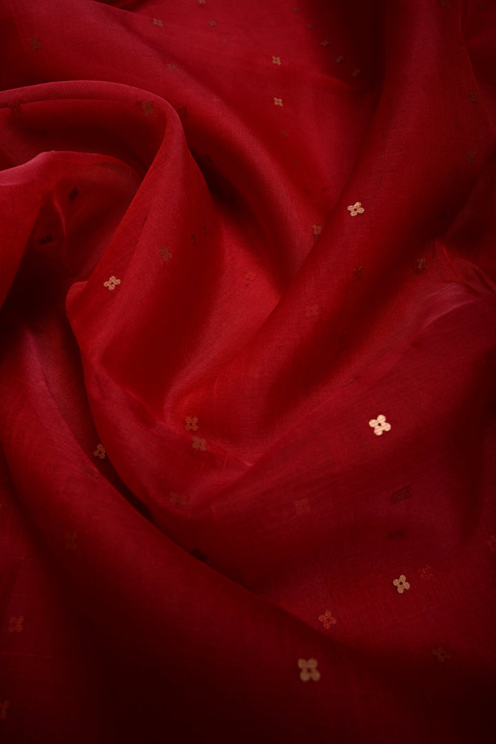 Red Muslin Silk Saree with Pocket Sequins and Paithani Style Pallu | SILK MARK CERTIFIED | SHOBITAM