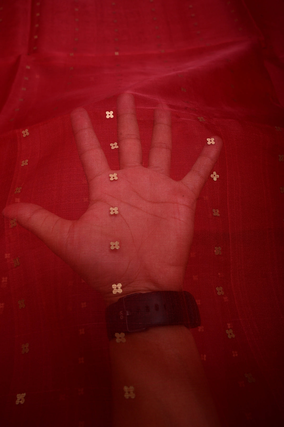 Red Muslin Silk Saree with Pocket Sequins and Paithani Style Pallu | SILK MARK CERTIFIED | SHOBITAM