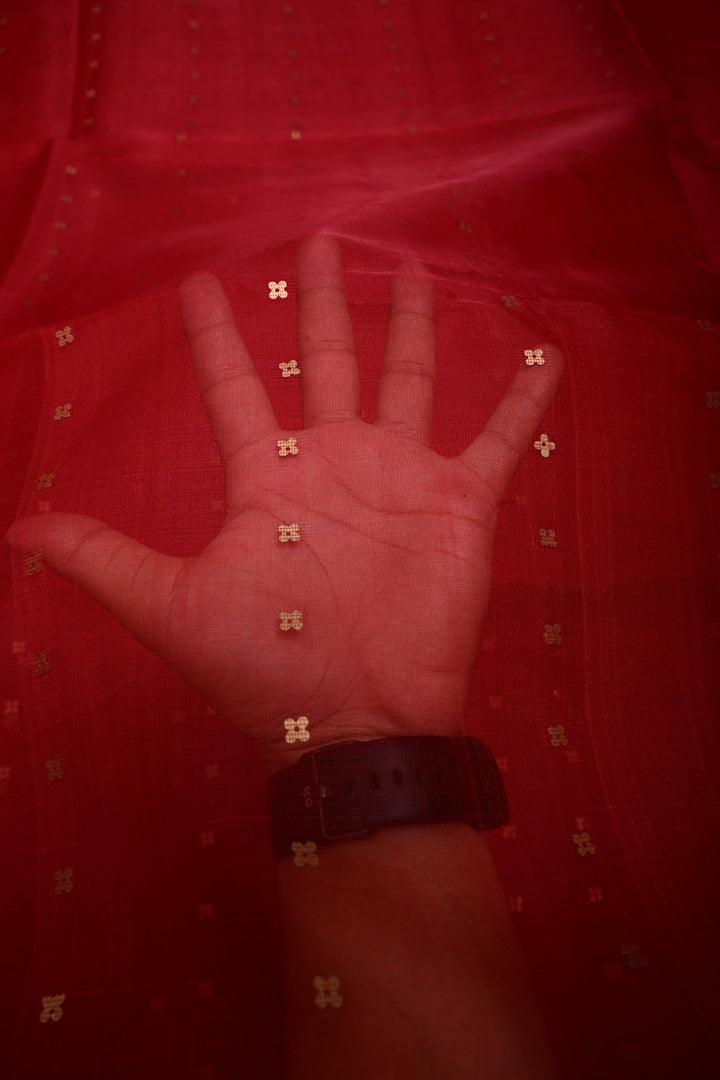 Red Muslin Silk Saree with Pocket Sequins and Paithani Style Pallu | SILK MARK CERTIFIED | SHOBITAM