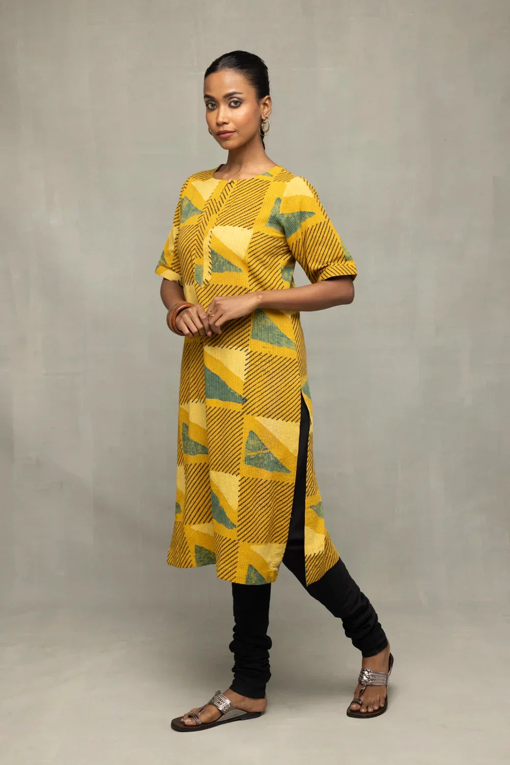Yellow Ajrakh Print Kurta | SHOBITAM