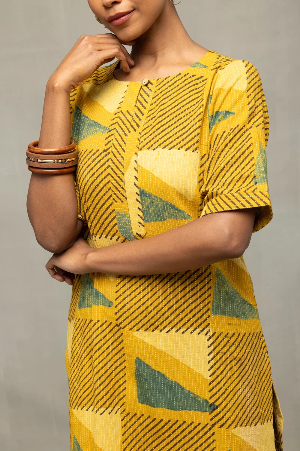 Yellow Ajrakh Print Kurta | SHOBITAM
