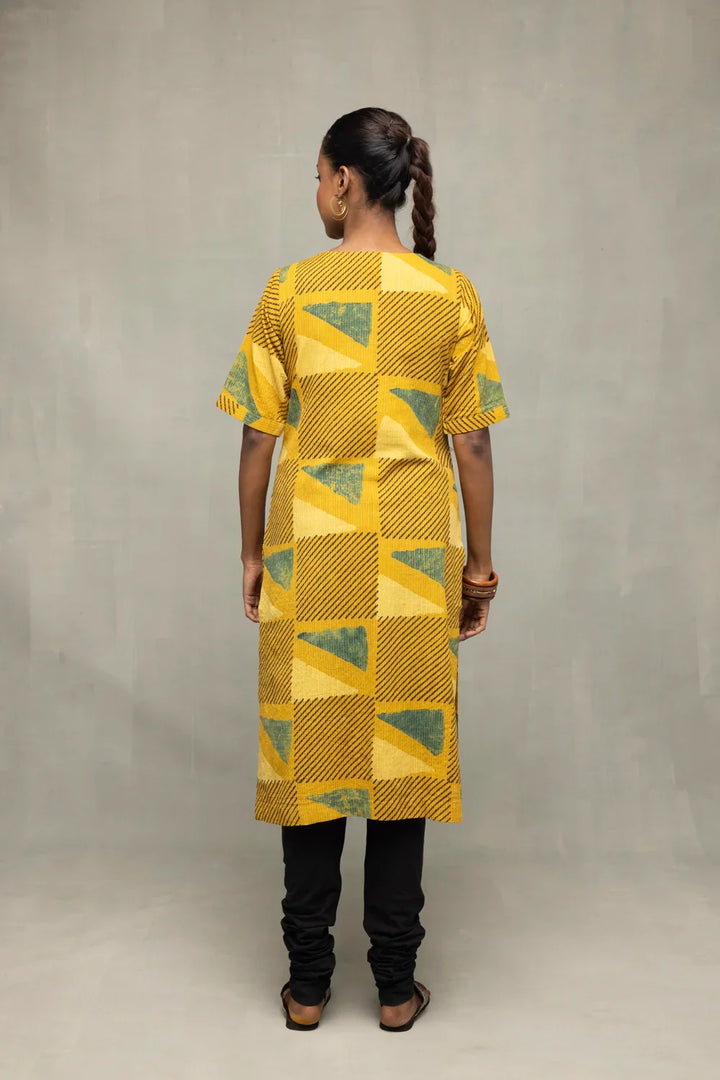 Yellow Ajrakh Print Kurta | SHOBITAM