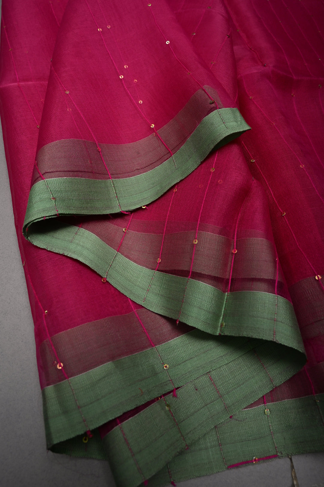 Rani Pink  Muslin Saree with Pocket Sequins and Paithani Style Tissue Pallu | SILK MARK CERTIFIED | SHOBITAM