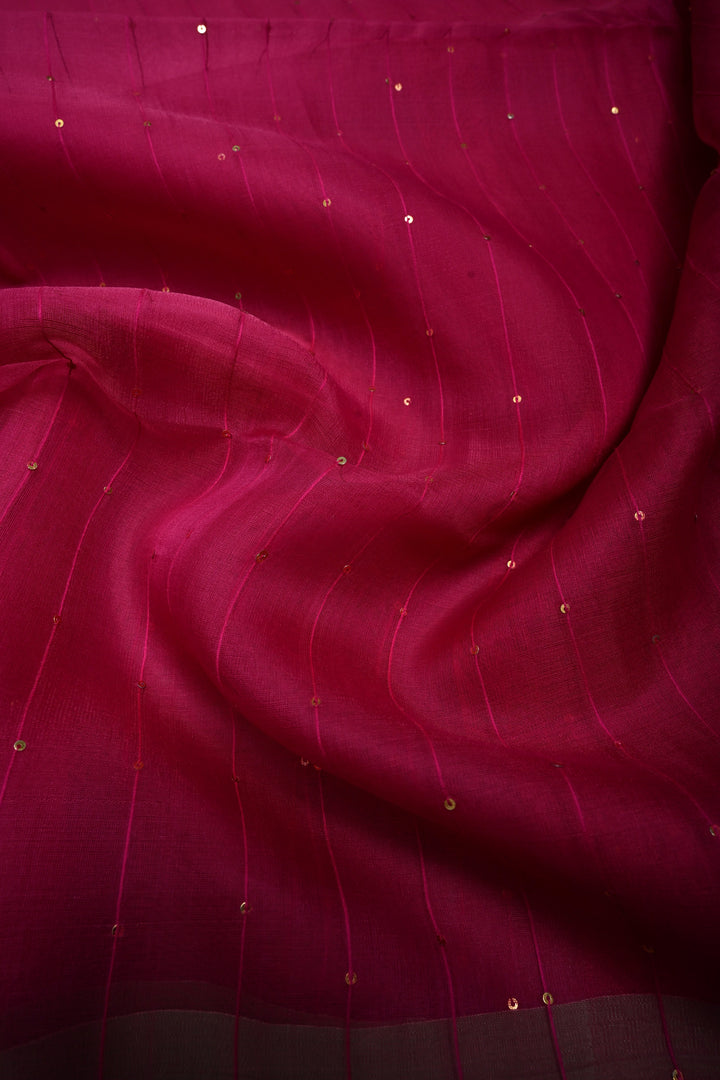 Rani Pink  Muslin Saree with Pocket Sequins and Paithani Style Tissue Pallu | SILK MARK CERTIFIED | SHOBITAM