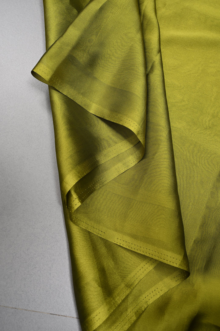 Mehendi Green Butterfly Enchanted Branch Handpainting on Shimmer Georgette Saree, No Blouse Piece