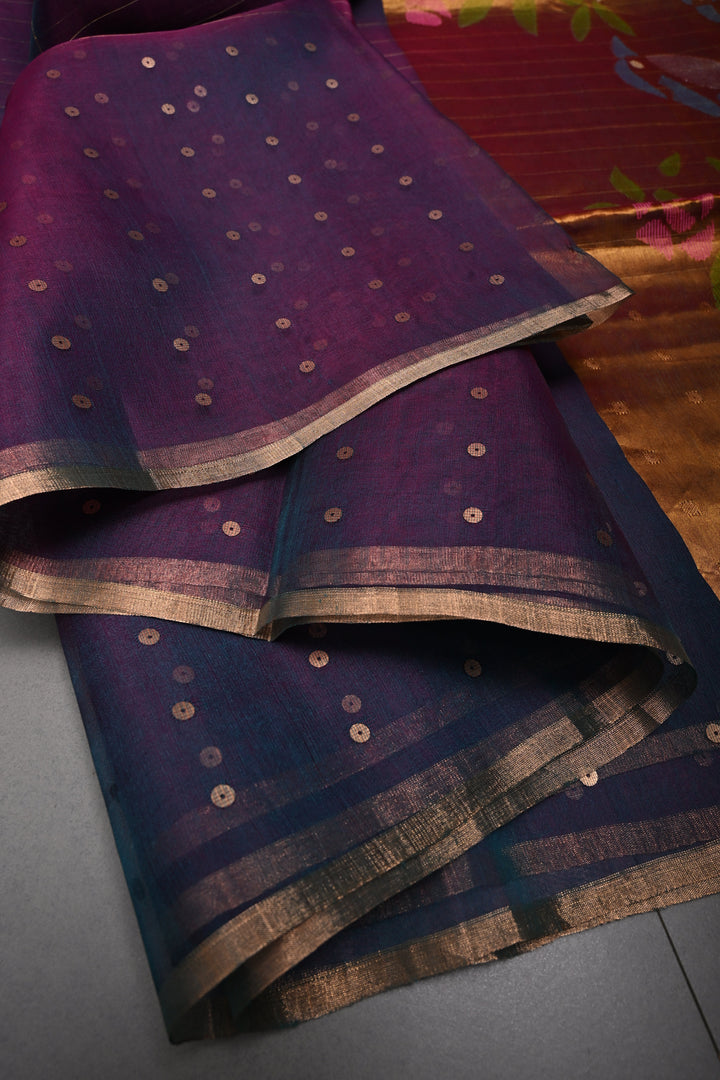 Green-Pink Dual Tone Jamdani Weaving on Silk Muslin Saree with Pocket Sequins and Paithani Style Tissue Pallu | SILK MARK CERTIFIED | SHOBITAM