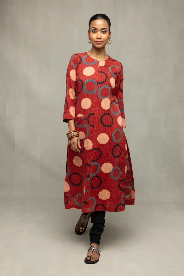 Red Ajrakh Print Kurta | SHOBITAM