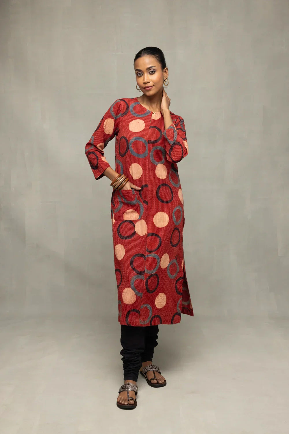 Red Ajrakh Print Kurta | SHOBITAM