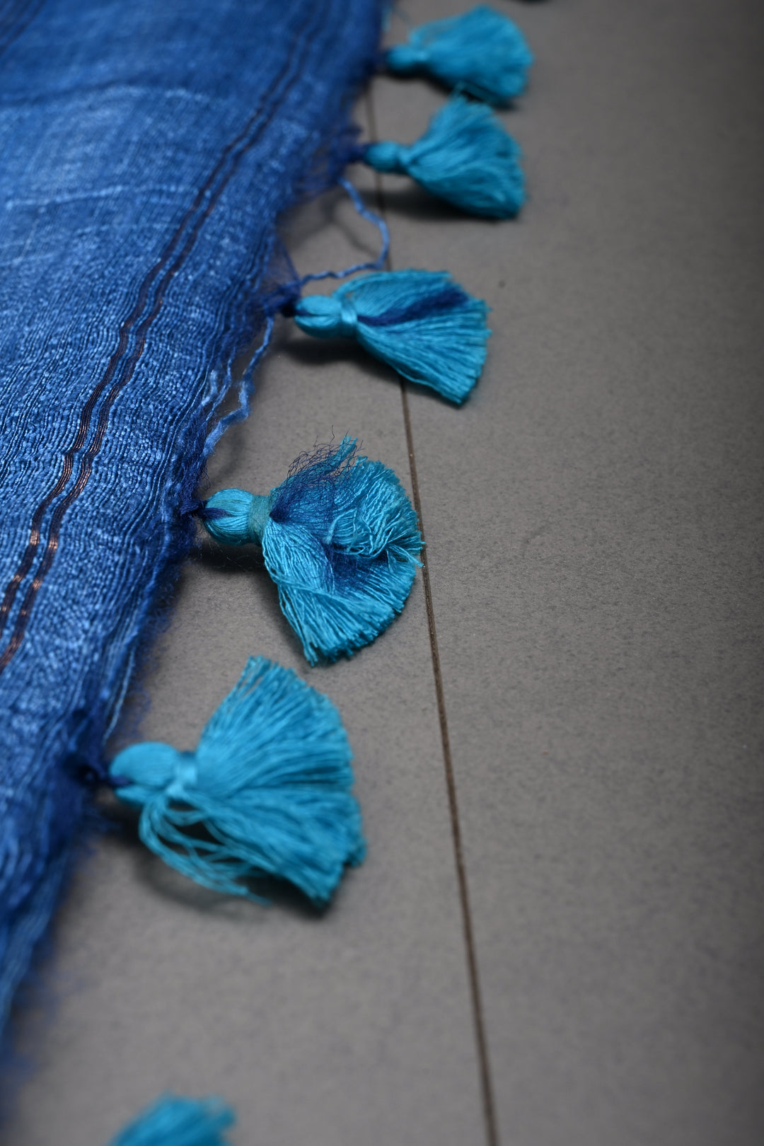 Blue Geecha Tussar Silk Saree with Jamdani Meenakari Weaving Border and pallu | SILK MARK CERTIFIED | SHOBITAM
