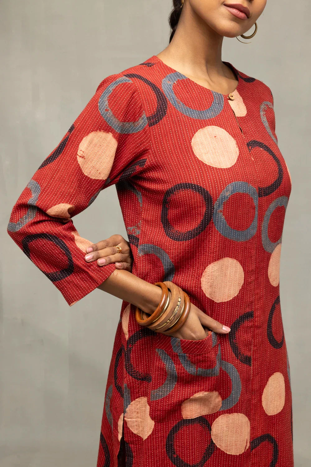 Red Ajrakh Print Kurta | SHOBITAM