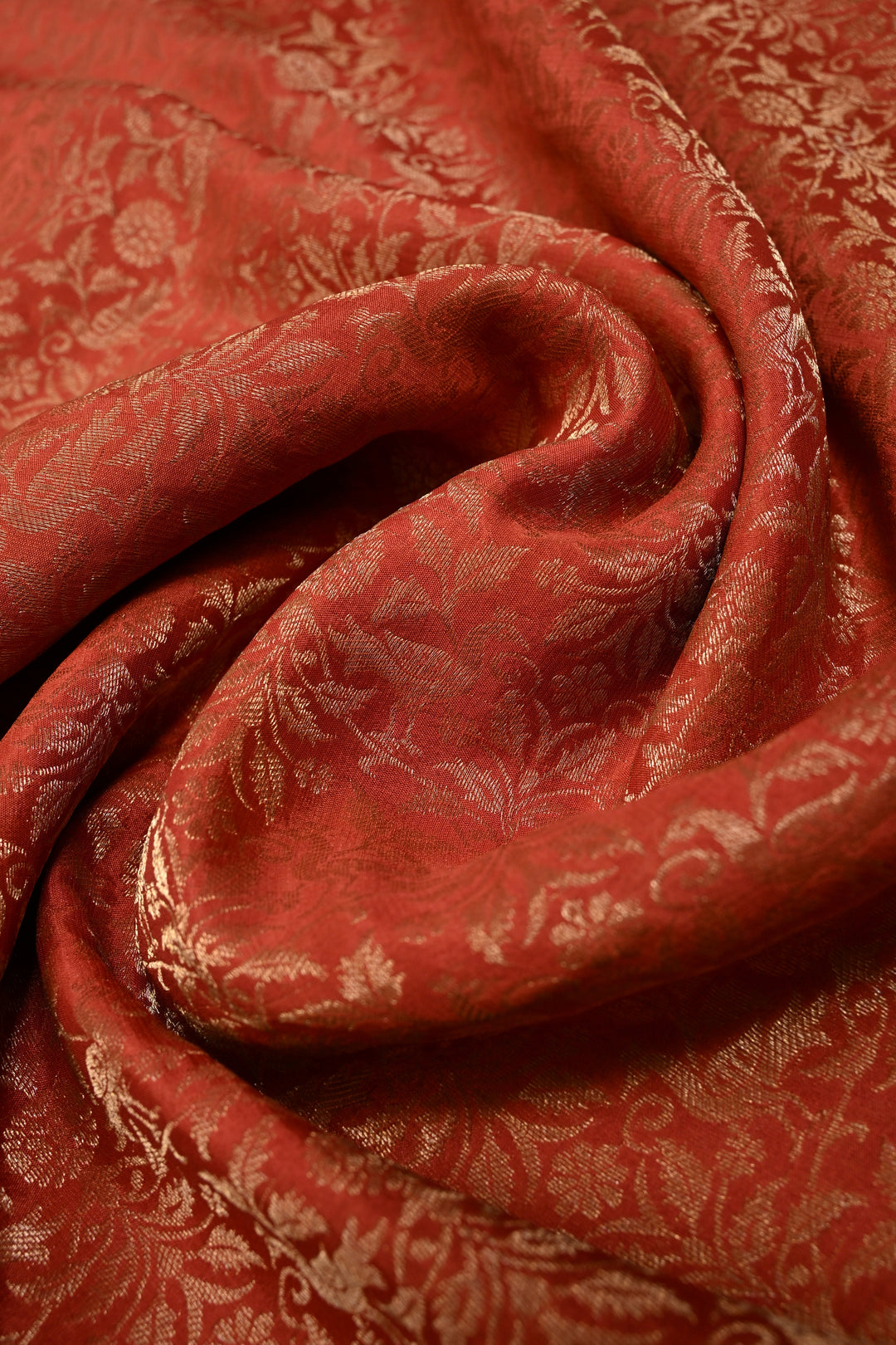 Rust Orange Mysore Silk Saree with Birds Floral Zari Brocade and Zari Border in KSIC Grade Thickness | SILK MARK CERTIFIED | SHOBITAM