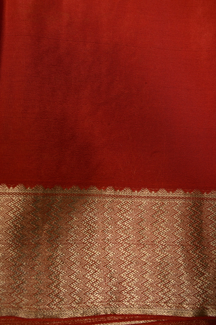 Rust Orange Mysore Silk Saree with Birds Floral Zari Brocade and Zari Border in KSIC Grade Thickness | SILK MARK CERTIFIED | SHOBITAM