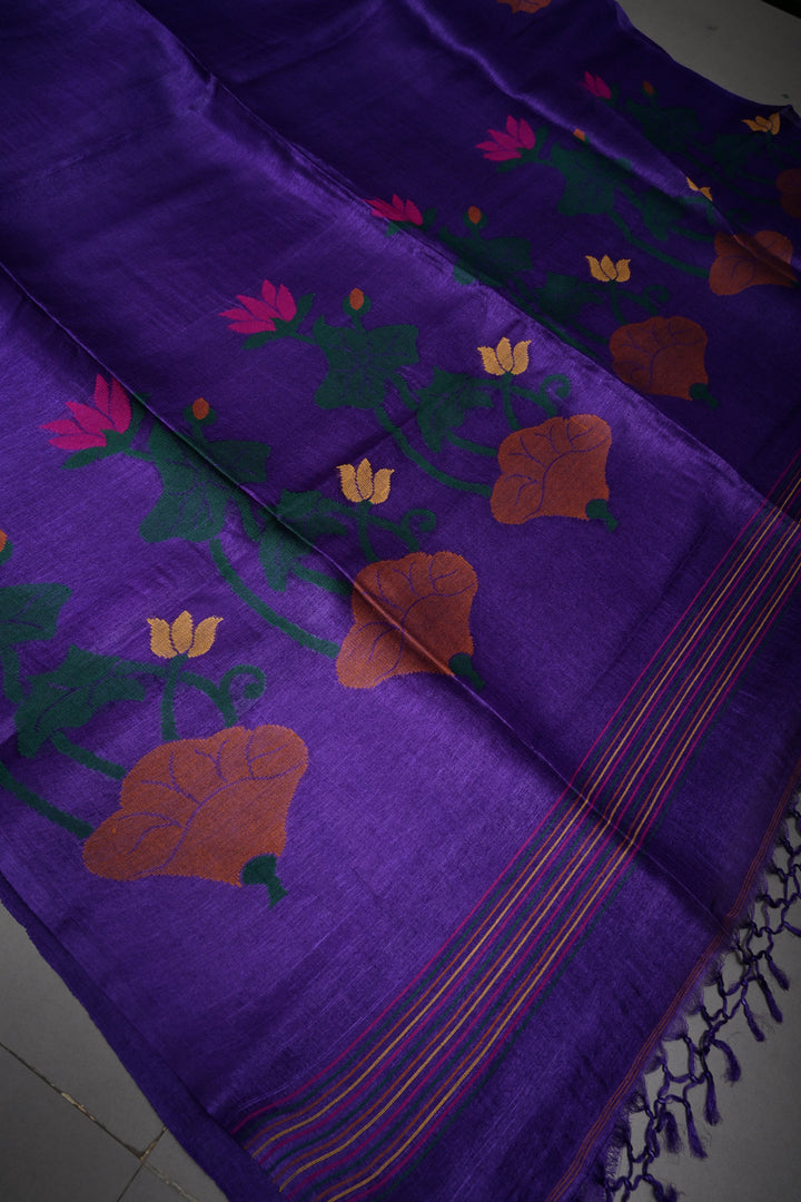 Purple Tussar Silk Saree with Jamdani Meenakari Weaving Buttas  | SILK MARK CERTIFIED | SHOBITAM
