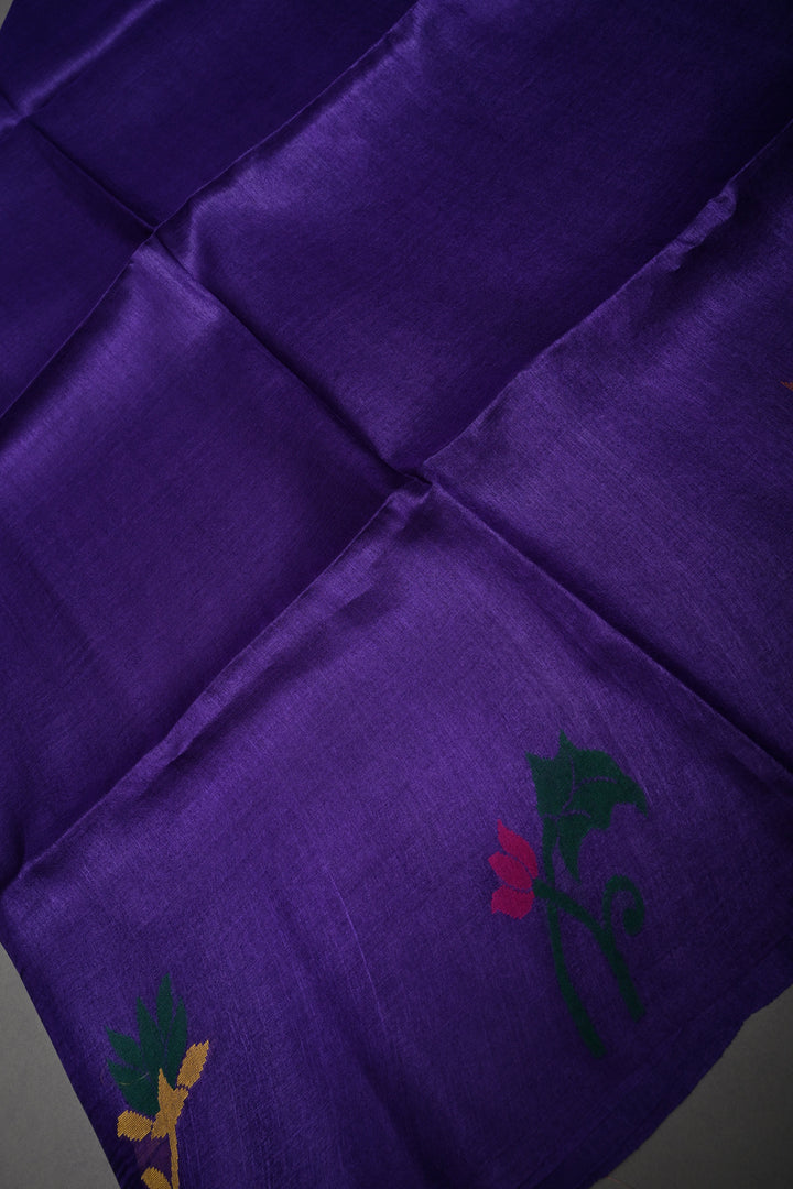 Purple Tussar Silk Saree with Jamdani Meenakari Weaving Buttas  | SILK MARK CERTIFIED | SHOBITAM