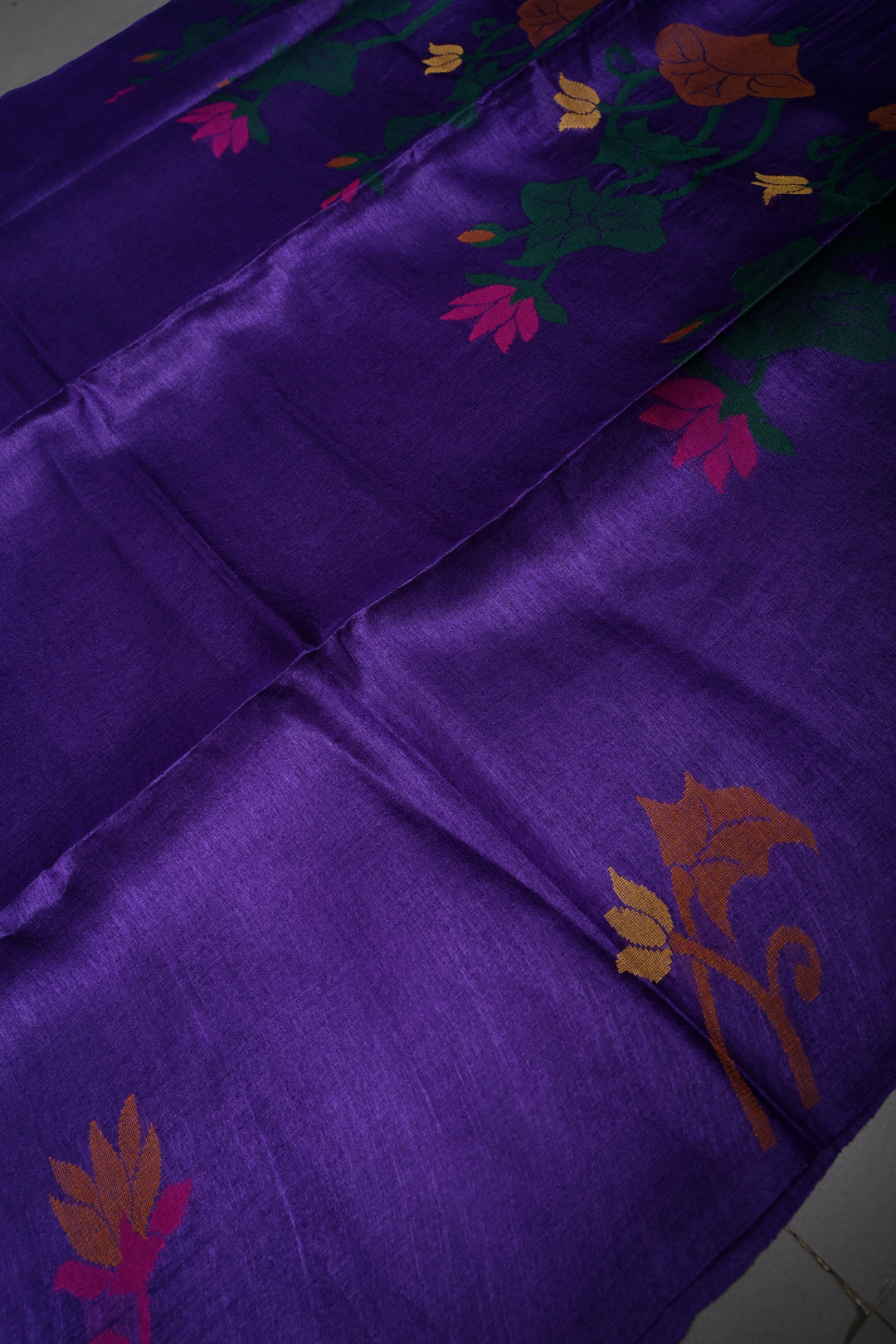Purple Tussar Silk Saree with Jamdani Meenakari Weaving Buttas  | SILK MARK CERTIFIED | SHOBITAM