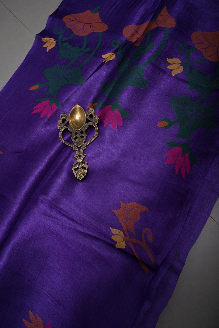 Purple Tussar Silk Saree with Jamdani Meenakari Weaving Buttas  | SILK MARK CERTIFIED | SHOBITAM