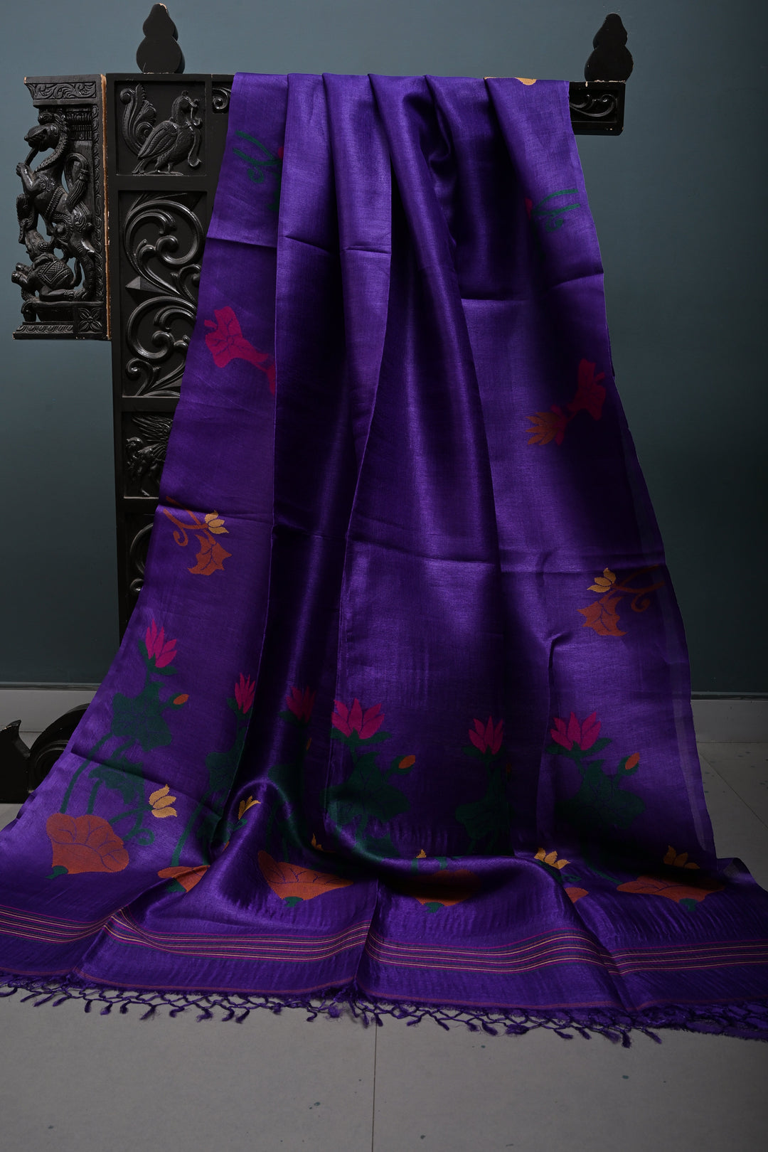 Purple Tussar Silk Saree with Jamdani Meenakari Weaving Buttas  | SILK MARK CERTIFIED | SHOBITAM