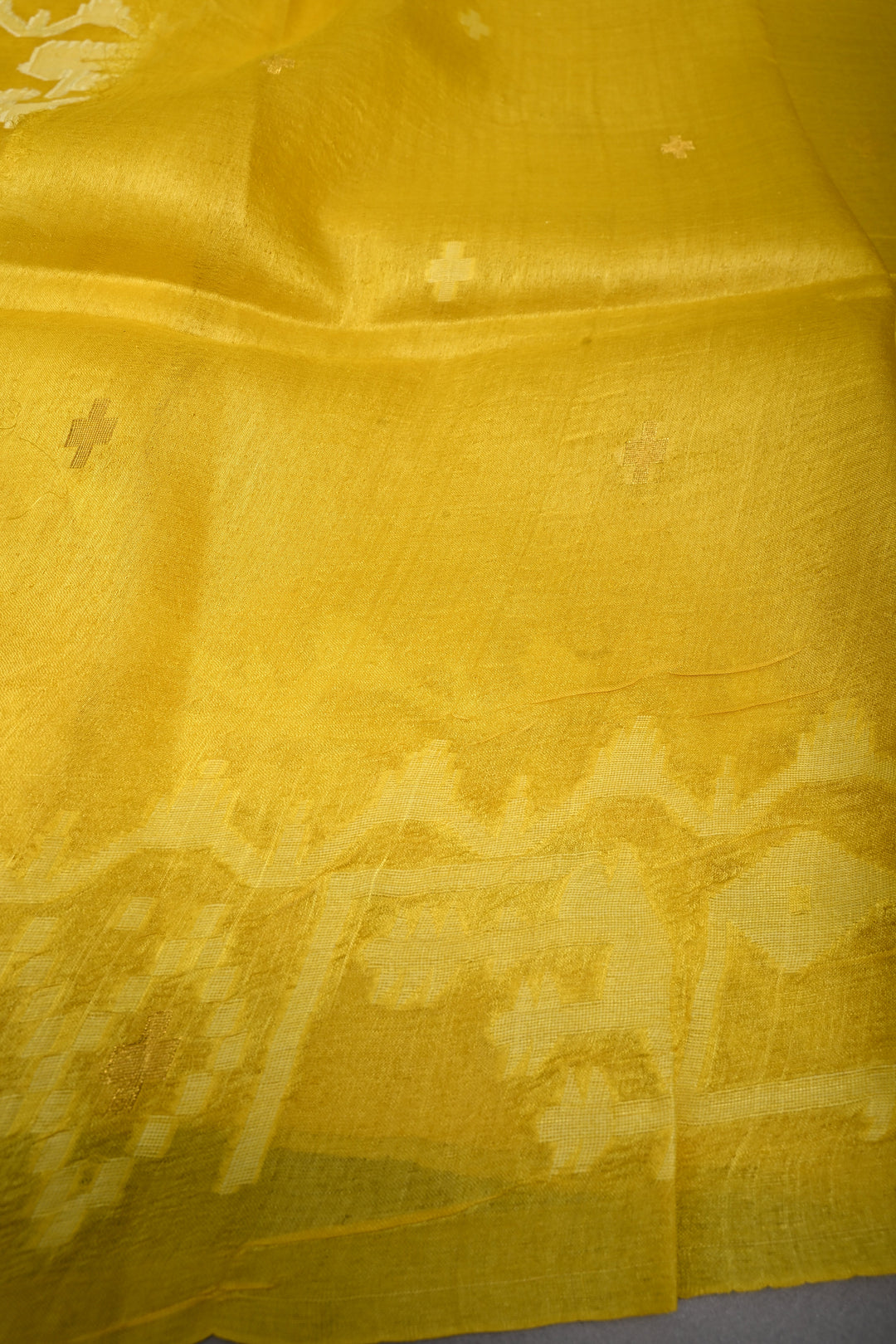 Sunflower Yellow Tussar Silk Saree with Jamdani Weave Buttas and Border  | SILK MARK CERTIFIED | SHOBITAM
