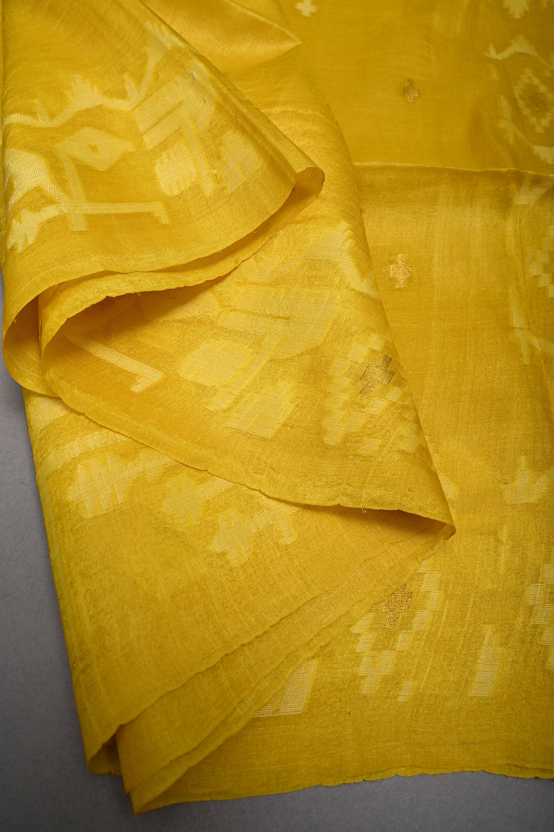 Sunflower Yellow Tussar Silk Saree with Jamdani Weave Buttas and Border  | SILK MARK CERTIFIED | SHOBITAM