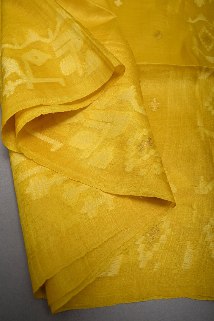 Sunflower Yellow Tussar Silk Saree with Jamdani Weave Buttas and Border  | SILK MARK CERTIFIED | SHOBITAM
