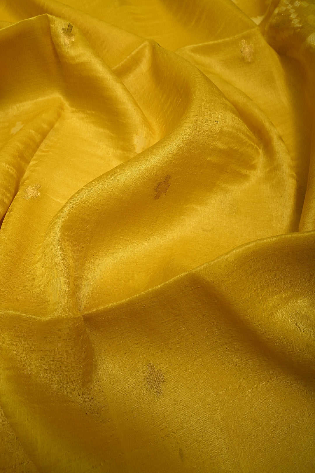 Sunflower Yellow Tussar Silk Saree with Jamdani Weave Buttas and Border  | SILK MARK CERTIFIED | SHOBITAM