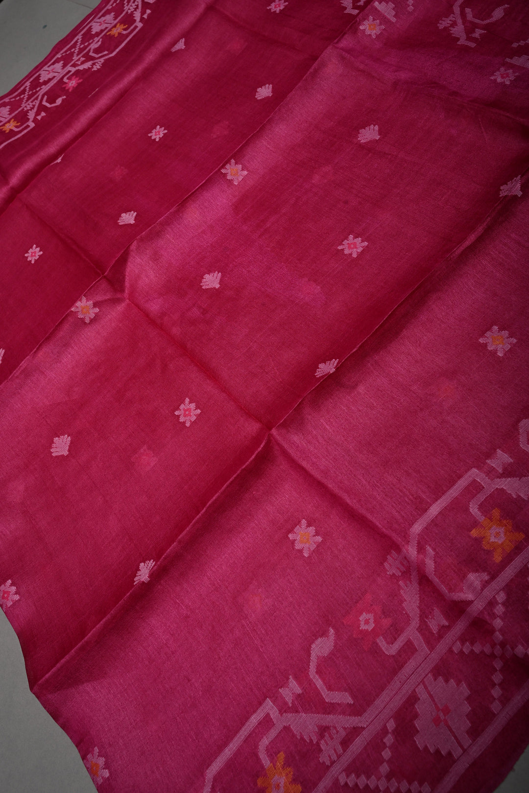 Magenta Tussar Silk Saree with Jamdani Weave Buttas and Border  | SILK MARK CERTIFIED | SHOBITAM