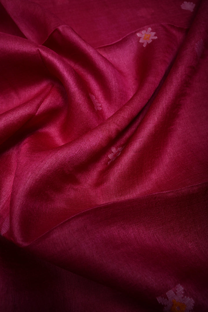 Magenta Tussar Silk Saree with Jamdani Weave Buttas and Border  | SILK MARK CERTIFIED | SHOBITAM