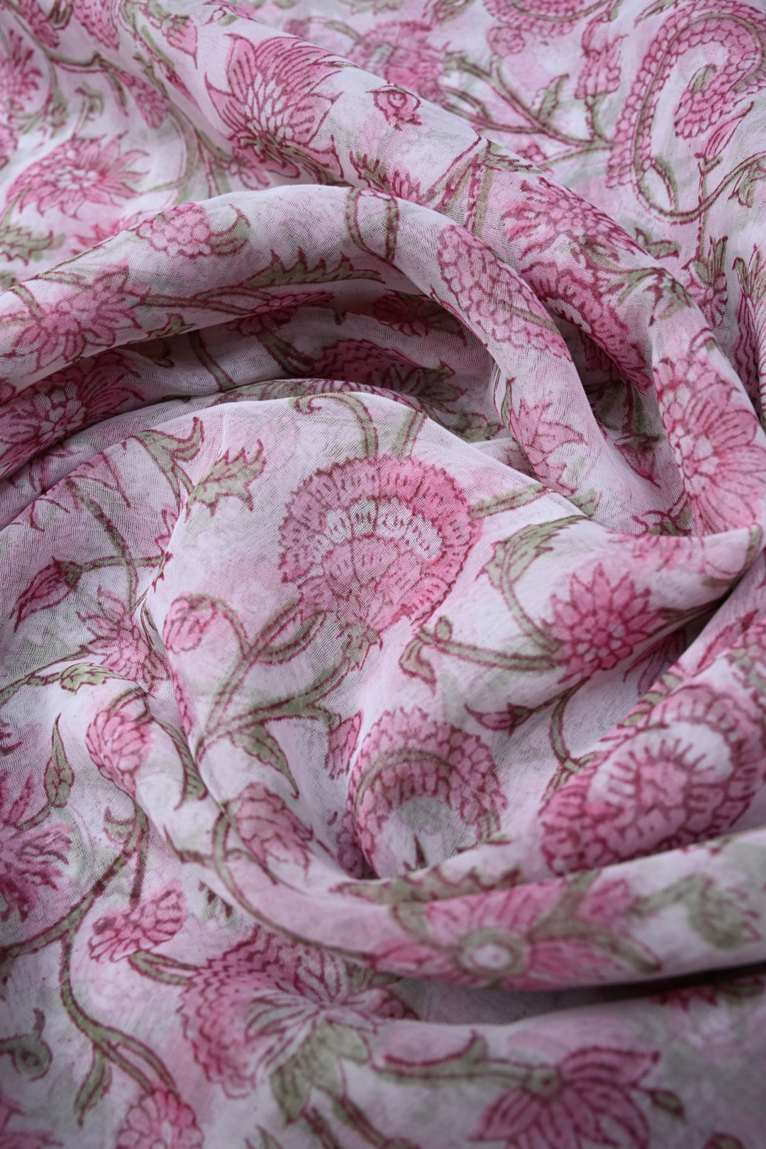 White-Pink Georgette Saree with Sanganeri Hand Block Print and Minimal Tissue Border | SHOBITAM