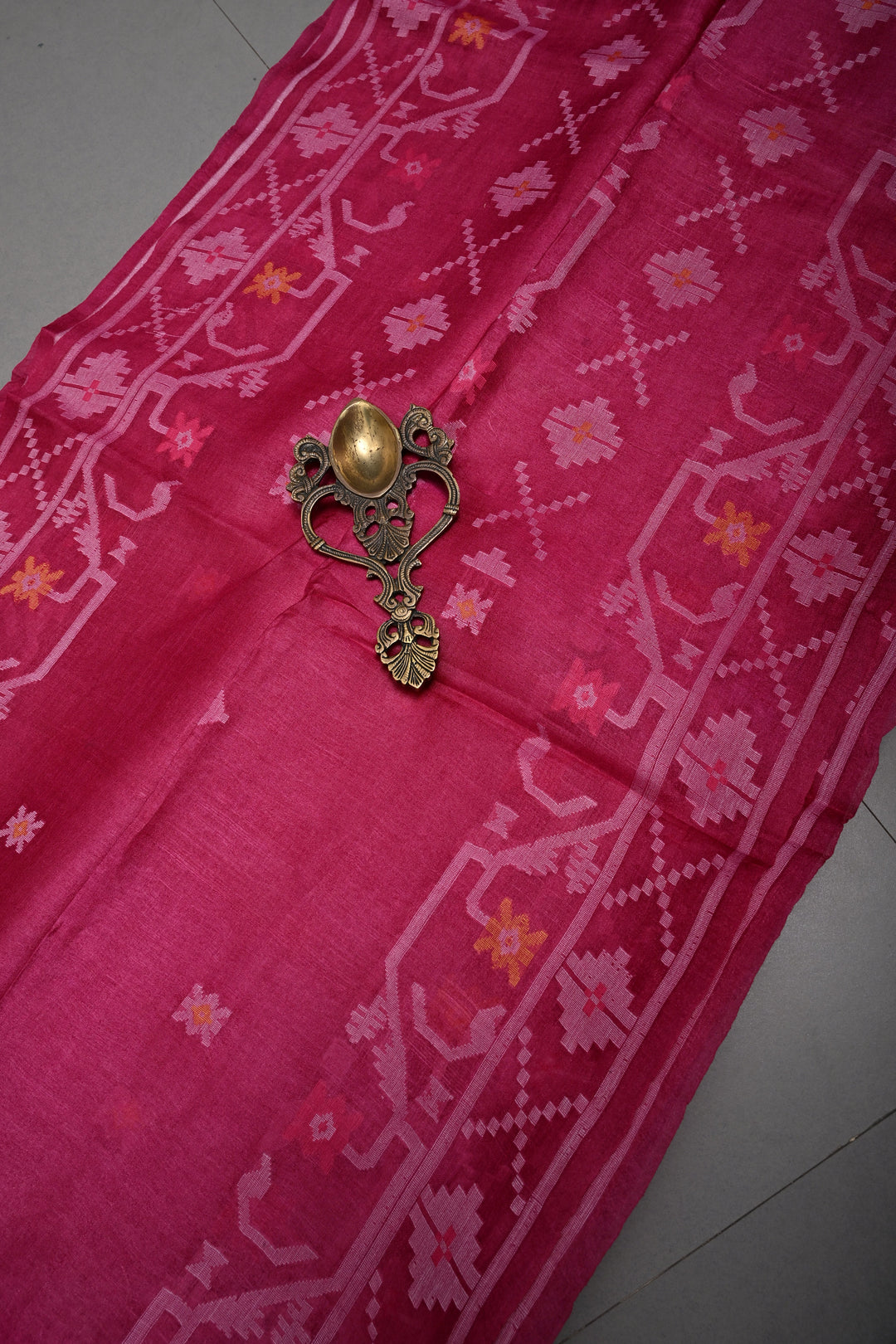 Magenta Tussar Silk Saree with Jamdani Weave Buttas and Border  | SILK MARK CERTIFIED | SHOBITAM