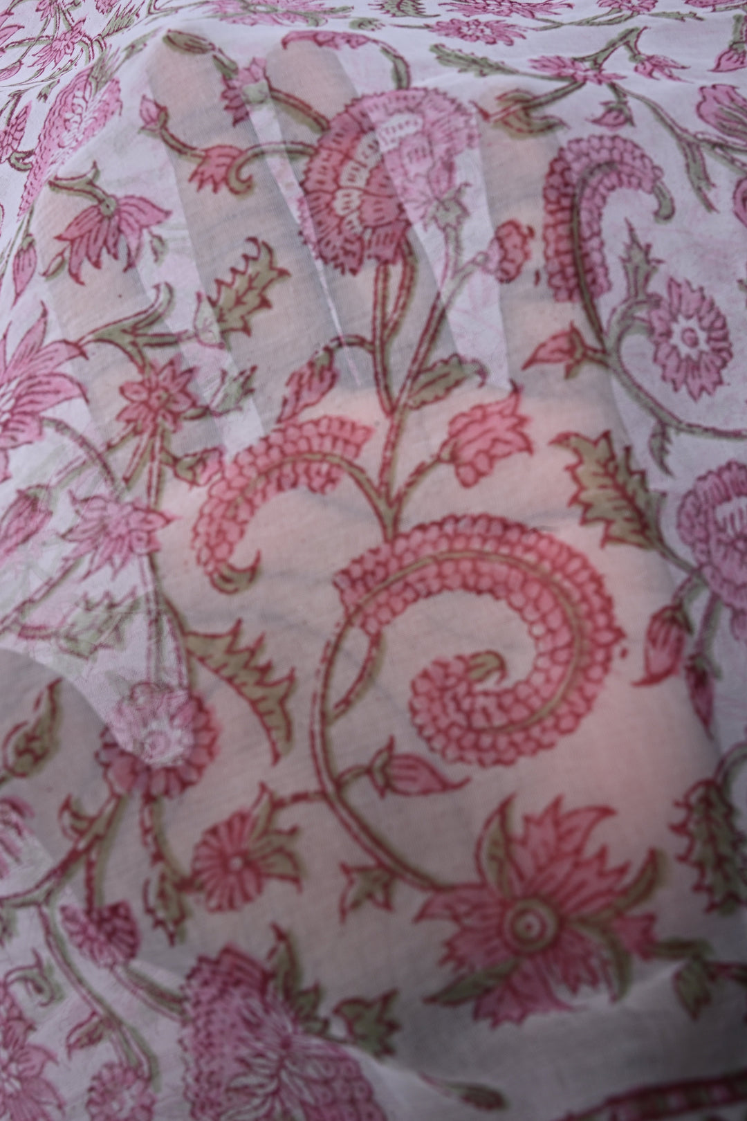 White-Pink Georgette Saree with Sanganeri Hand Block Print and Minimal Tissue Border | SHOBITAM