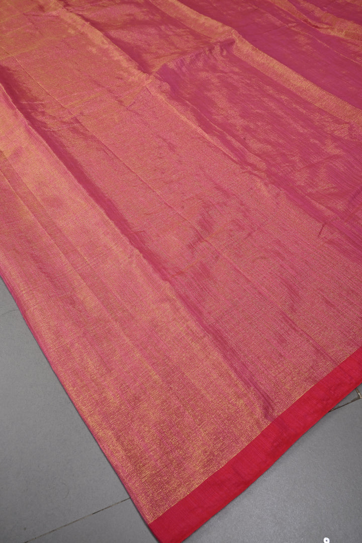 Pink-Gold Tissue by Tissue Saree with Minimal Border ,No Blouse Piece| SHOBITAM