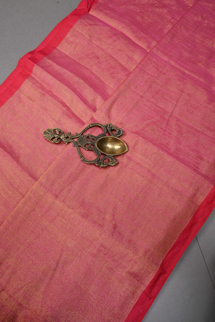 Pink-Gold Tissue by Tissue Saree with Minimal Border ,No Blouse Piece| SHOBITAM