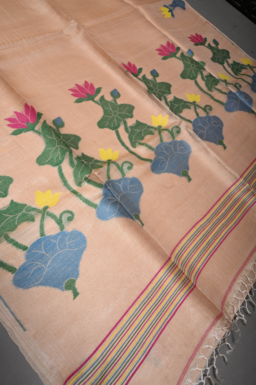 Beige Tussar Silk Saree with Jamdani Meenakari Weaving Buttas  | SILK MARK CERTIFIED | SHOBITAM