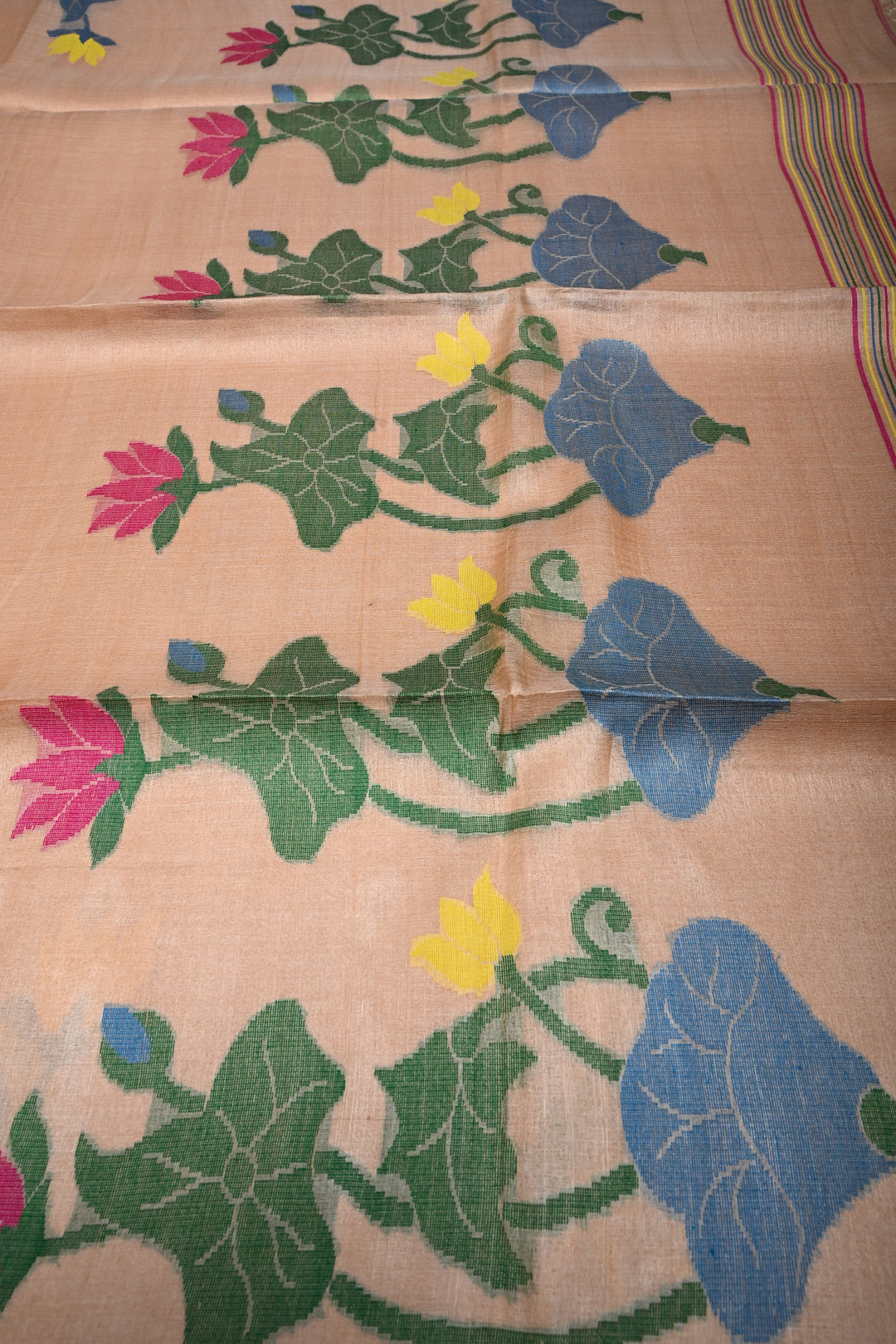 Beige Tussar Silk Saree with Jamdani Meenakari Weaving Buttas  | SILK MARK CERTIFIED | SHOBITAM