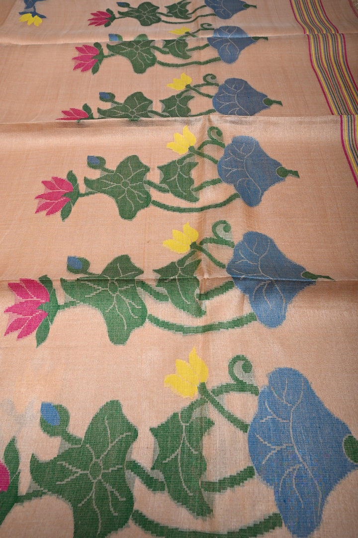 Beige Tussar Silk Saree with Jamdani Meenakari Weaving Buttas  | SILK MARK CERTIFIED | SHOBITAM