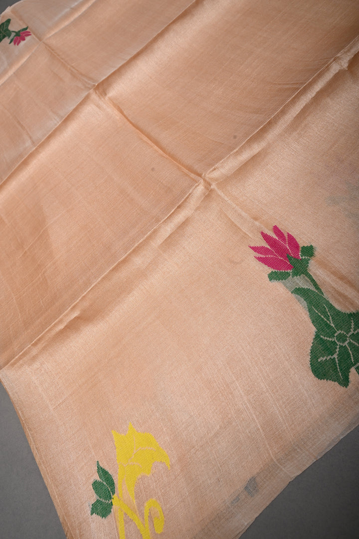 Beige Tussar Silk Saree with Jamdani Meenakari Weaving Buttas  | SILK MARK CERTIFIED | SHOBITAM
